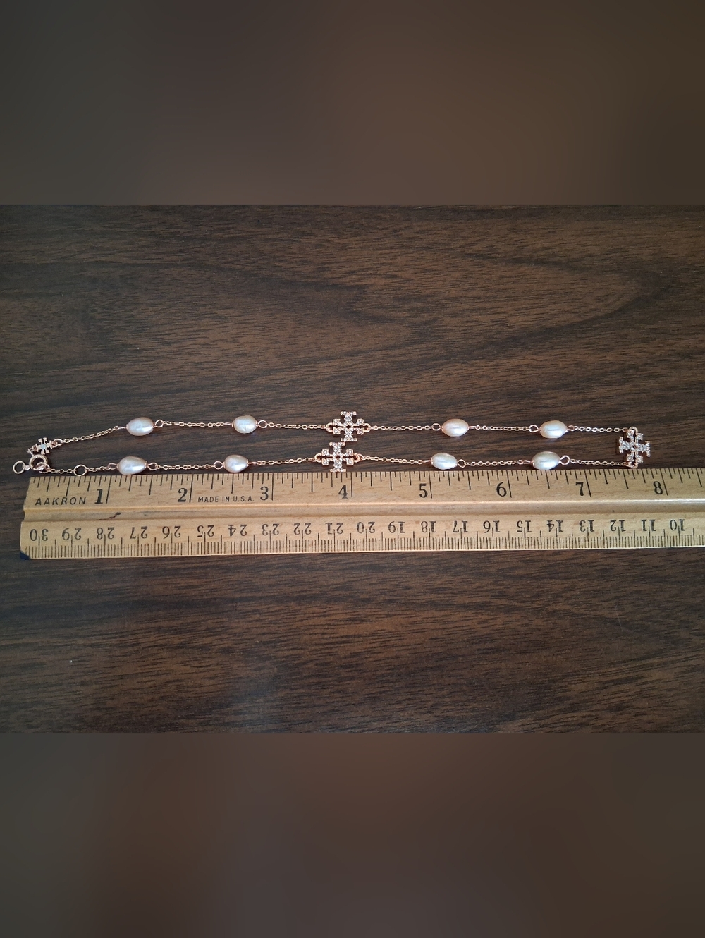 🌷Tory Burch Rose Gold Immitation Pearl And Crystal Pave Kira Logo Necklace NWT - Picture 7 of 15